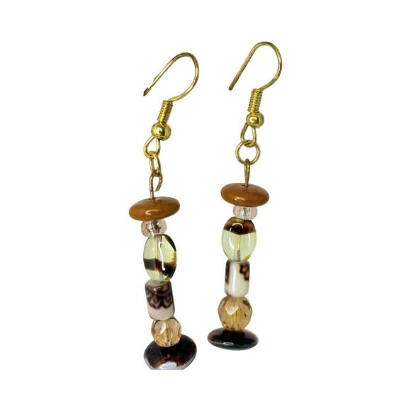 Handcrafted Beaded Drop Earrings with Mixed Glass Beads, Boho Style, 2" Dangle - Picture 5 of 12